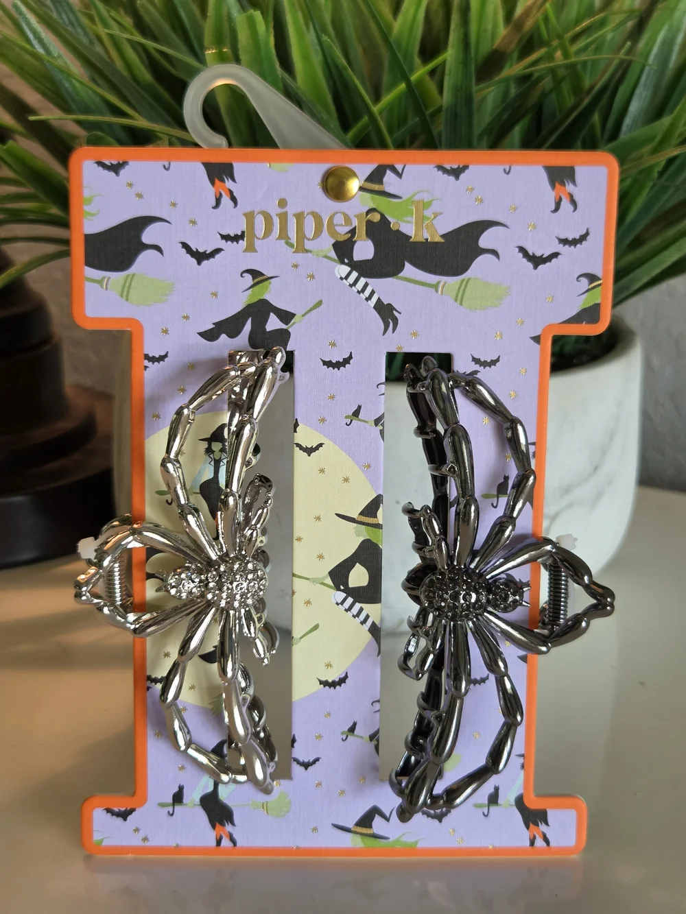 Piper K Silver and Gunmetal Spider Large Hair Clips - Set of 2